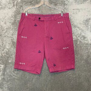Brooks Brothers Men Classic Preppy Bermuda Boat Flag Embroidered Shorts 36 Pink